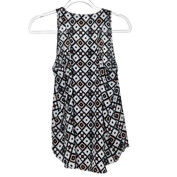 LOFT Geo Print Sleeveless Tunic Blouse Tank Top Scoop Neck Black White Size SP - Picture 3 of 7